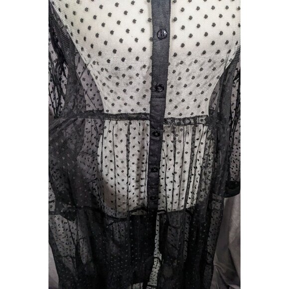 Vintage Spoon Jeans Sheer Black Polka Dot Maxi Dress - Picture 9 of 16
